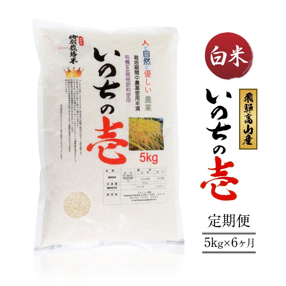 【ふるさと納税】【先行受付/定期便】（10月中旬～発送開始） 飛騨高山産いのちの壱（白米）5kg×6ケ月 | 粒が大きい ブランド米 お米 ご飯 おいしい 人気 いのちの壱 飛騨高山 クオリティ飛騨高山 AU103 | 送料無料 精米 産直 産地直送 お取り寄せ 人気 お楽しみ おすすめ