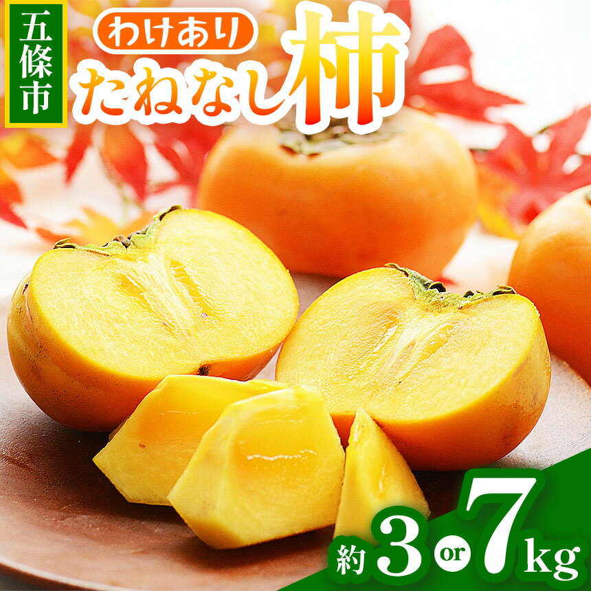 【ふるさと納税】わけあり たねなし柿 選べる 内容量 約3kg or 約7kg | フルーツ くだもの 果物 柿 かき たねなし わけあり自宅用 家庭用 デザート 人気 国産 産地直送 奈良県 五條市