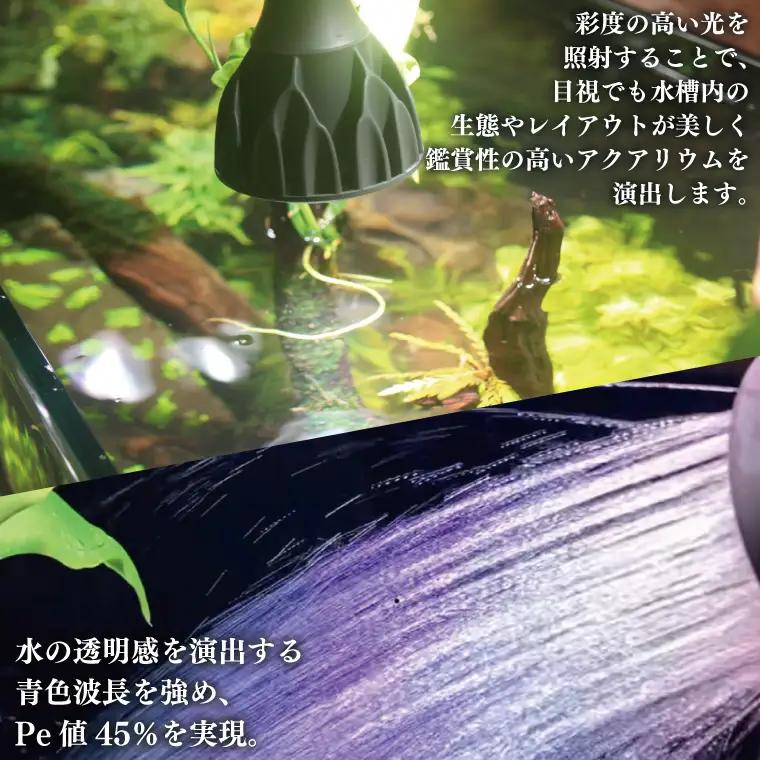 BN025-1　電球タイプのアクアリウム専用ライト。異次元の彩度、水の揺らぎ、水草の育成に優れています。「ヘリオスアクアLED (ブラック)」