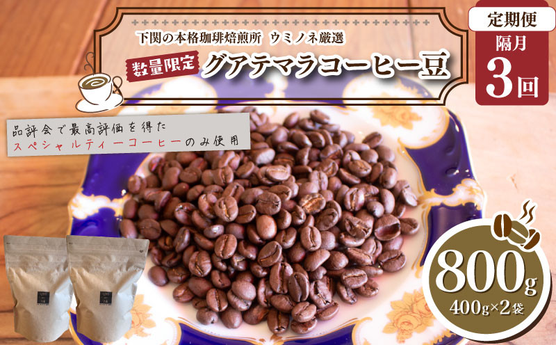 【定期便】【豆】 訳あり コーヒー豆 800g ( 400g × 2袋 ) 隔月3回 合計 2.4kg 数量限定 グアテマラ 珈琲 自家焙煎 下関 山口