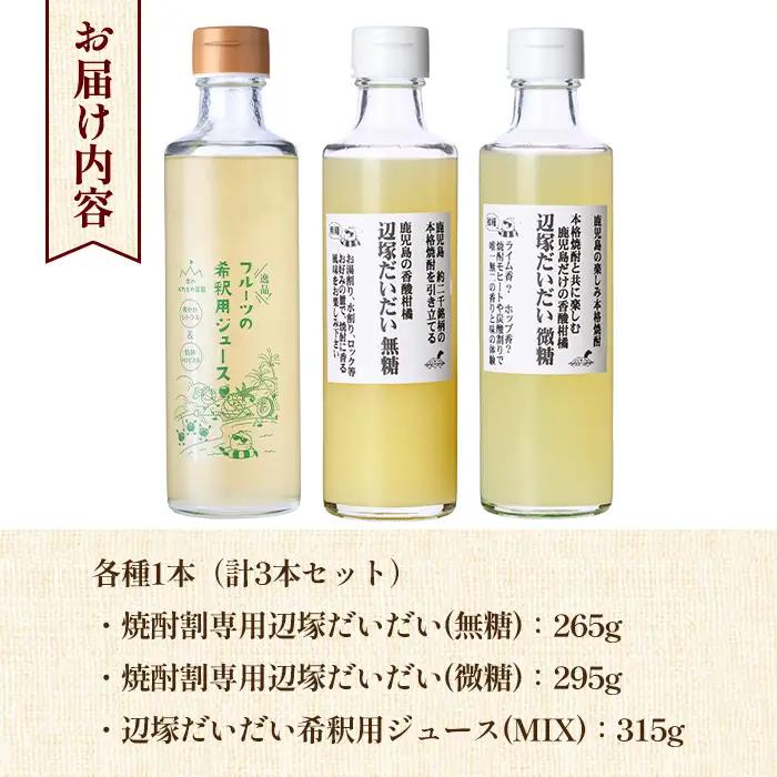 【A83005】3種の辺塚だいだい 希釈用 ジュース セット フルーツ 果物 果実 果汁 【農地所有適格法人株式会社P＆Y'sLabo】