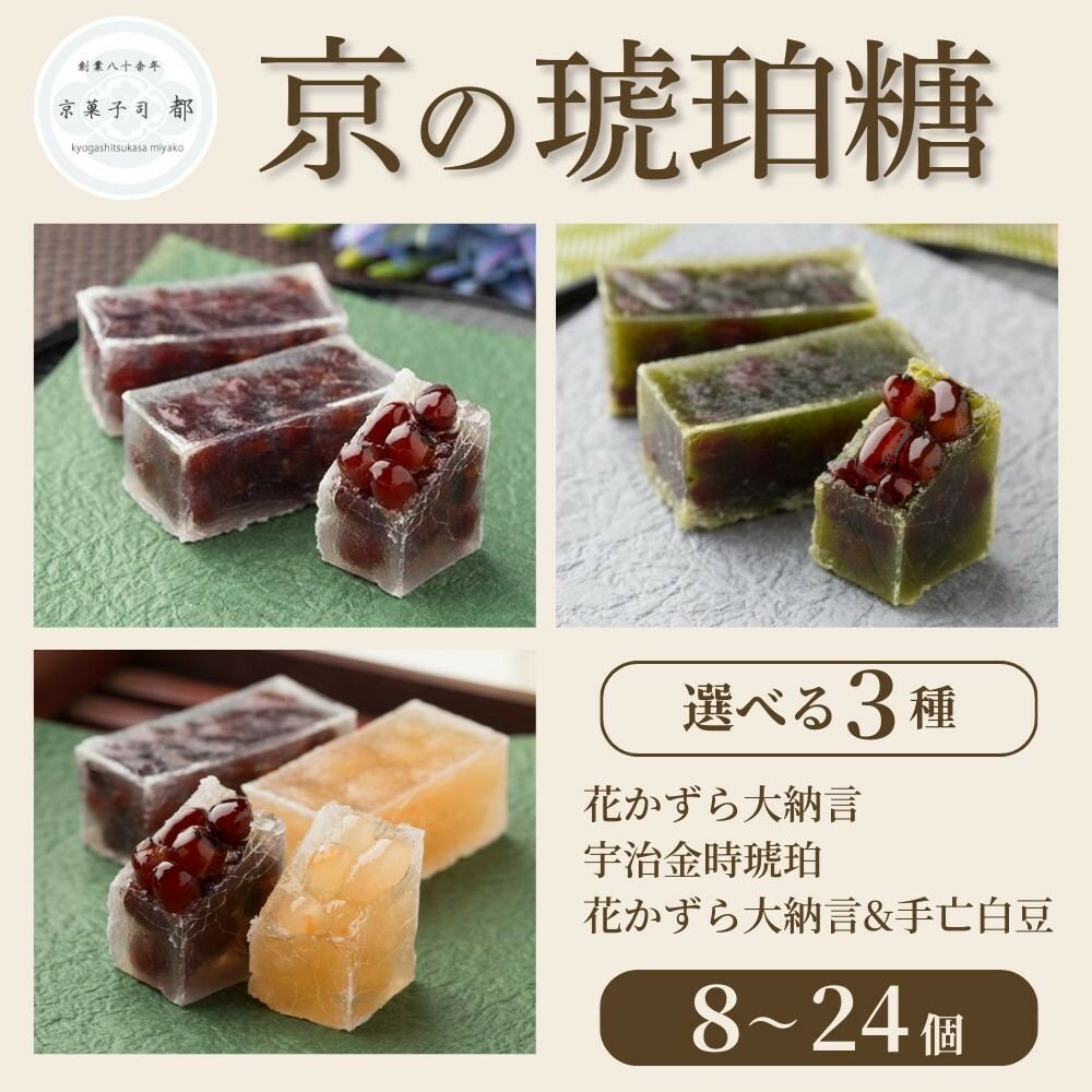 【ふるさと納税】【京菓子司 都】京の琥珀糖 3種から選べる 8個～24個セット｜京都 伝統和菓子 スイーツ レビュー高評価 人気セット［京都 琥珀糖 宇治金時 大納言 白豆 おすすめ お菓子 和菓子 ギフト プレゼント 贈答 お取り寄せ 送料無料］