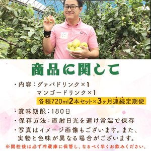 【全3回】とろーり果実感！グァバ・マンゴードリンク２本セット(各720ml×2本)×3回_K021-T006