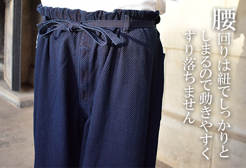 武州の藍染め 姫刺し作務衣 Lサイズ 上下セット 作業着 室内着 さむえ ファッション 衣料 おしゃれ 服 シンプル ポケット付き ゴム 衣類 服 埼玉県 羽生市