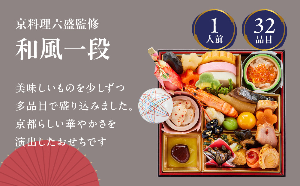 【京都・岡崎 京料理六盛】監修 和風一段 1人前【大丸京都店おすすめ品】｜京都 本格和風おせち 人気おせち［ 京都 料亭 老舗 おせち 京料理 人気 おすすめ 2026 正月 お祝い おせち料理 グル