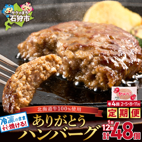 【定期便4回】北海道産ありがとうハンバーグ(90g×12個)定期便