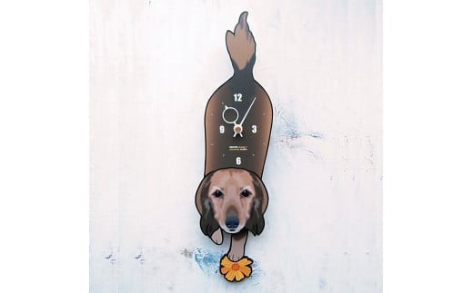 D-81F4 ミニチュアダックス(ロング)-犬の振り子時計花04.YELLOW C-CD-081A