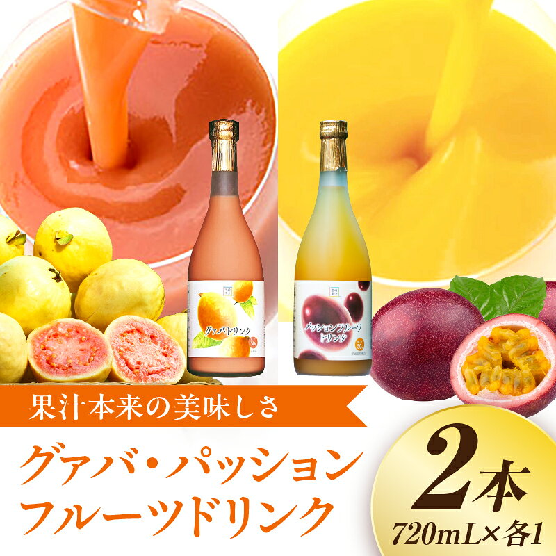 【ふるさと納税】驚きの果実感！グァバ・パッションフルーツドリンク2本セット(各720ml、グァバ、パッションフルーツ) ドリンク フルーツドリンク 果汁入り飲料 トロピカルジュース 飲み比べ セット 詰め合わせ 贈答 贈り物 ギフト プレゼント お中元 串間市