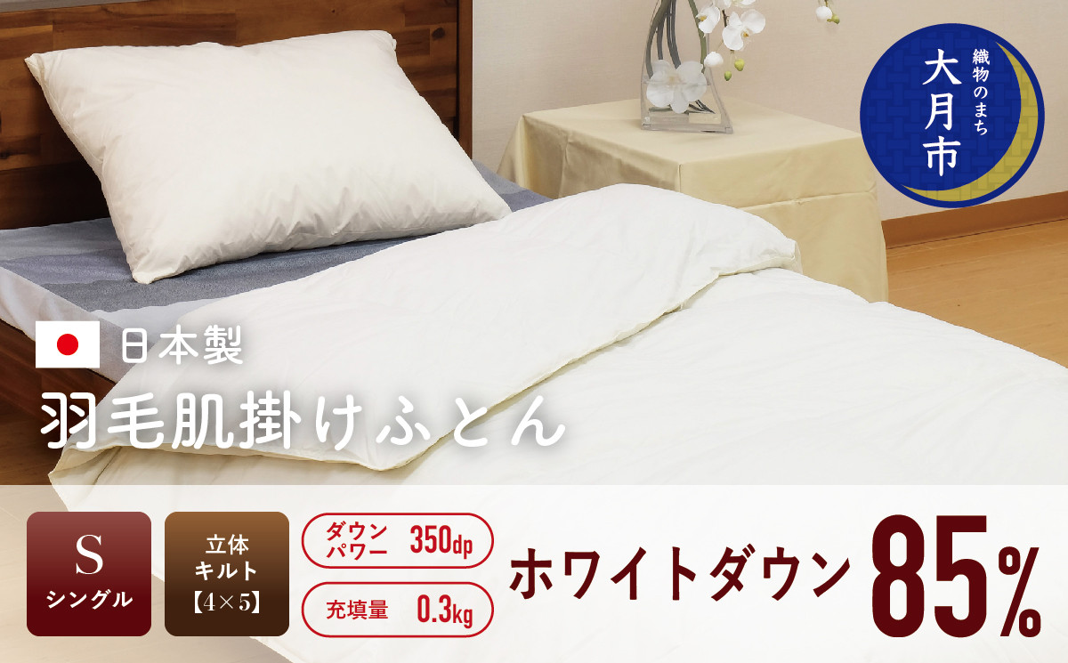 
羽毛布団 【シングル】肌掛 ホワイトダウン 85% 300g DP350 【H-1】
