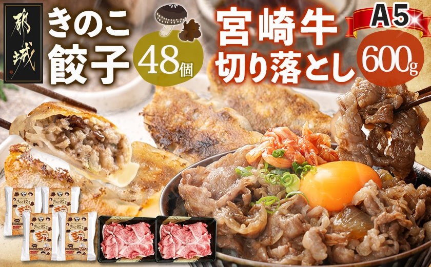 
            きのこ餃子48個&宮崎牛(A5)霜降り切り落し600g_AD-8701_(都城市) ギョウザ 12個入り 4パック 椎茸 きくらげ 都城産ブランド豚 きなこ豚 きゃべつ ニラ ニンニク使用 大杉しいたけ園 都城産宮崎牛 切り落し 肩 バラ 霜降り
          