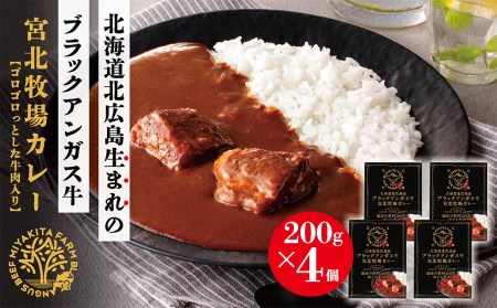 北海道北広島産 ブラックアンガス牛 宮北牧場カレー 800g（200g×4箱）ビーフカレー