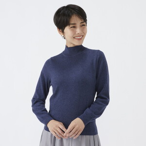 日本製 カシミヤ100% レディース ハイネックセーター インディゴブルー S～Lサイズ