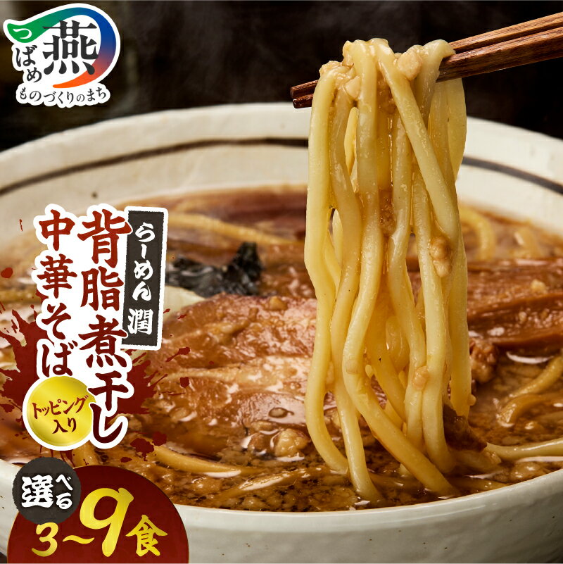 【ふるさと納税】 背脂煮干しラーメン 選べる セット数【 3食 / 6食 / 9食 醤油 スープ トッピング付き 中太麺 チャーシュー 背脂 煮干し ラーメン 中華そば しょうゆ 具入り ラーメンセット 冷凍ラーメン お取り寄せ お土産 らーめん潤 酒麺亭潤 新潟県 燕市 燕三条 】