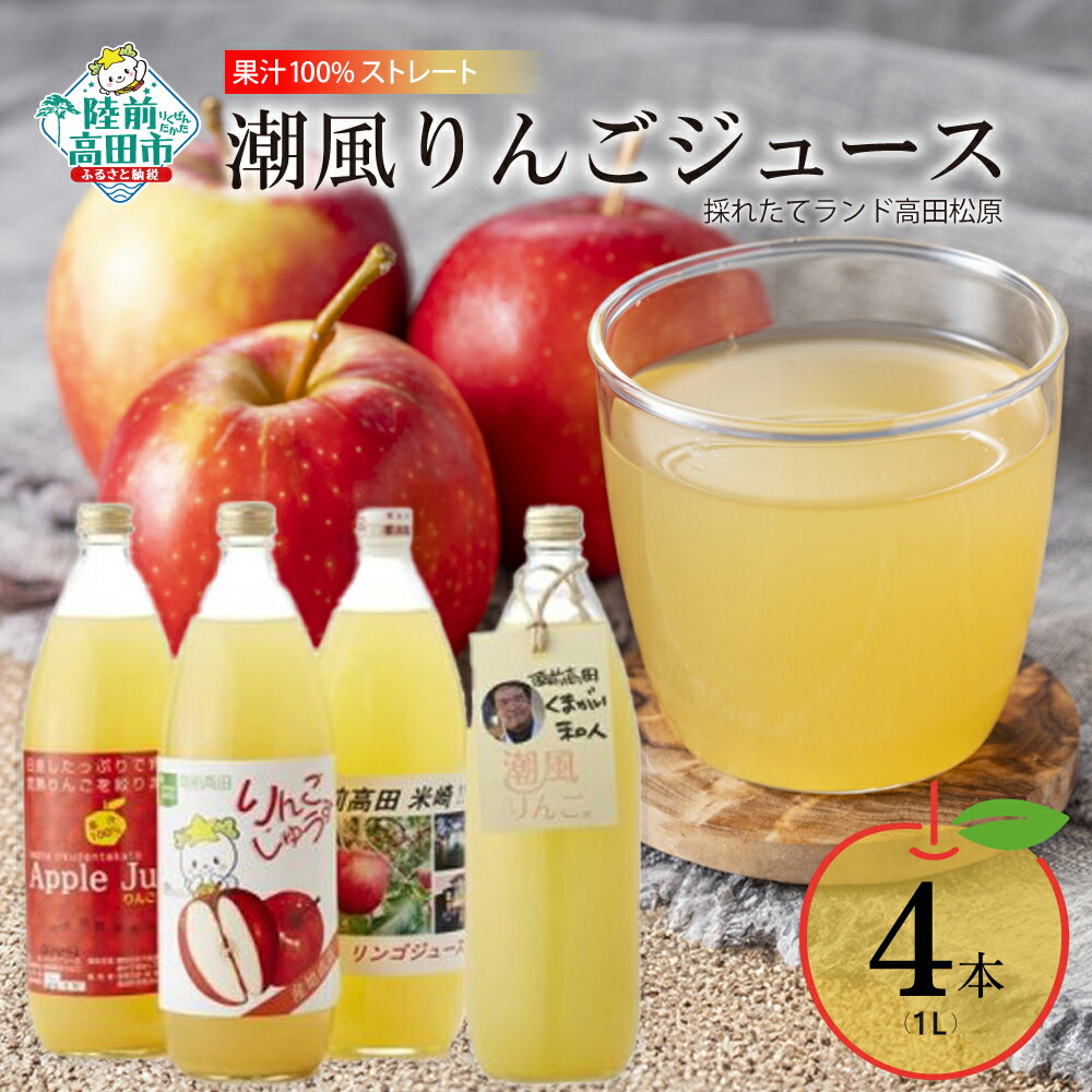 【ふるさと納税】 りんご ジュース 1L×4本 飲み比べ セット 潮風［ りんごジュース 果物 フルーツ 飲料 飲み物 ドリンク 人気 おすすめ 瓶 旬 小分け 詰め合わせ ギフト 贈答品 プレゼント 贈り物 岩手 陸前高田 農業 ］