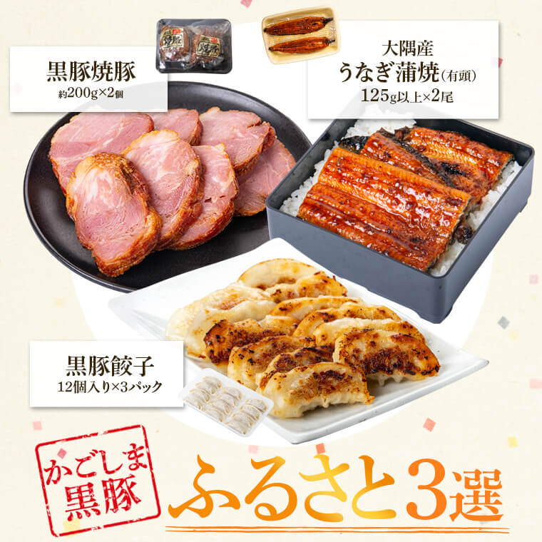 【B02105】ふるさと3選 （うなぎ 約125g×2尾、焼豚 約200ｇ×2個、 餃子 12個入×3パック）_イメージ1