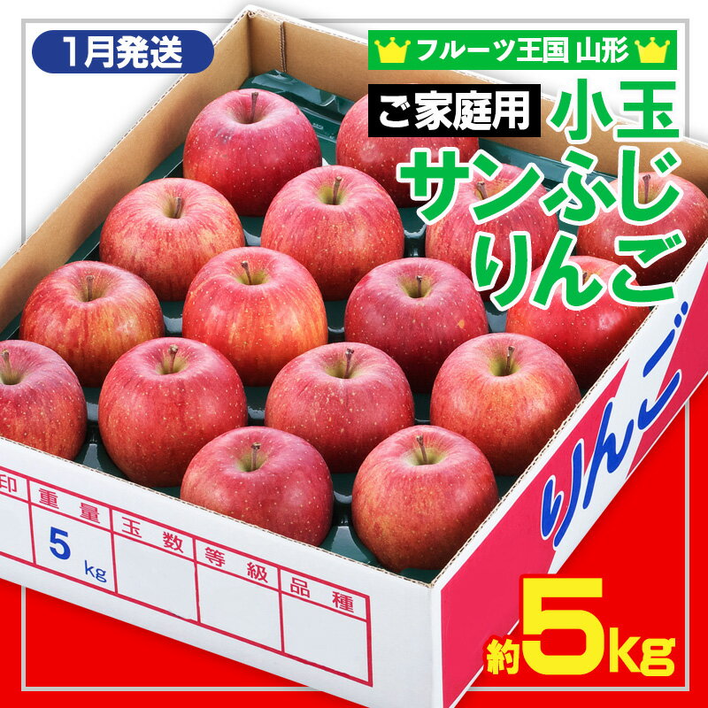 【ふるさと納税】★フルーツ王国山形★【ご家庭用】小玉サンふじりんご(無袋) 優品 約5kg(玉数おまかせ)【1月発送】 FY25-439