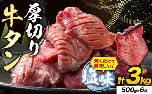 牛タン 厚切り 塩味 3kg 500g×6袋 《7-14営業日以内に出荷予定(土日祝除く)》牛肉 肉 牛 たん タン 牛たん 焼くだけ 訳あり 焼肉 焼き肉 熊本県 山江村 厚切り BBQ タン下 塩牛タン 冷凍 味付け肉 一番人気 塩味 お取り寄せ