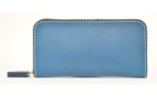 栃木レザー使用｜滑らか本革ラウンドファスナー長財布｜Round zip wallet 01｜ブルー｜minca（全7色）