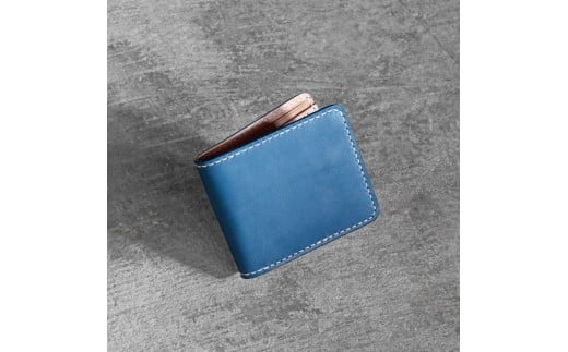 栃木レザー使用｜滑らか本革二つ折り財布｜Half wallet 01C｜ブルー｜minca（全4色）