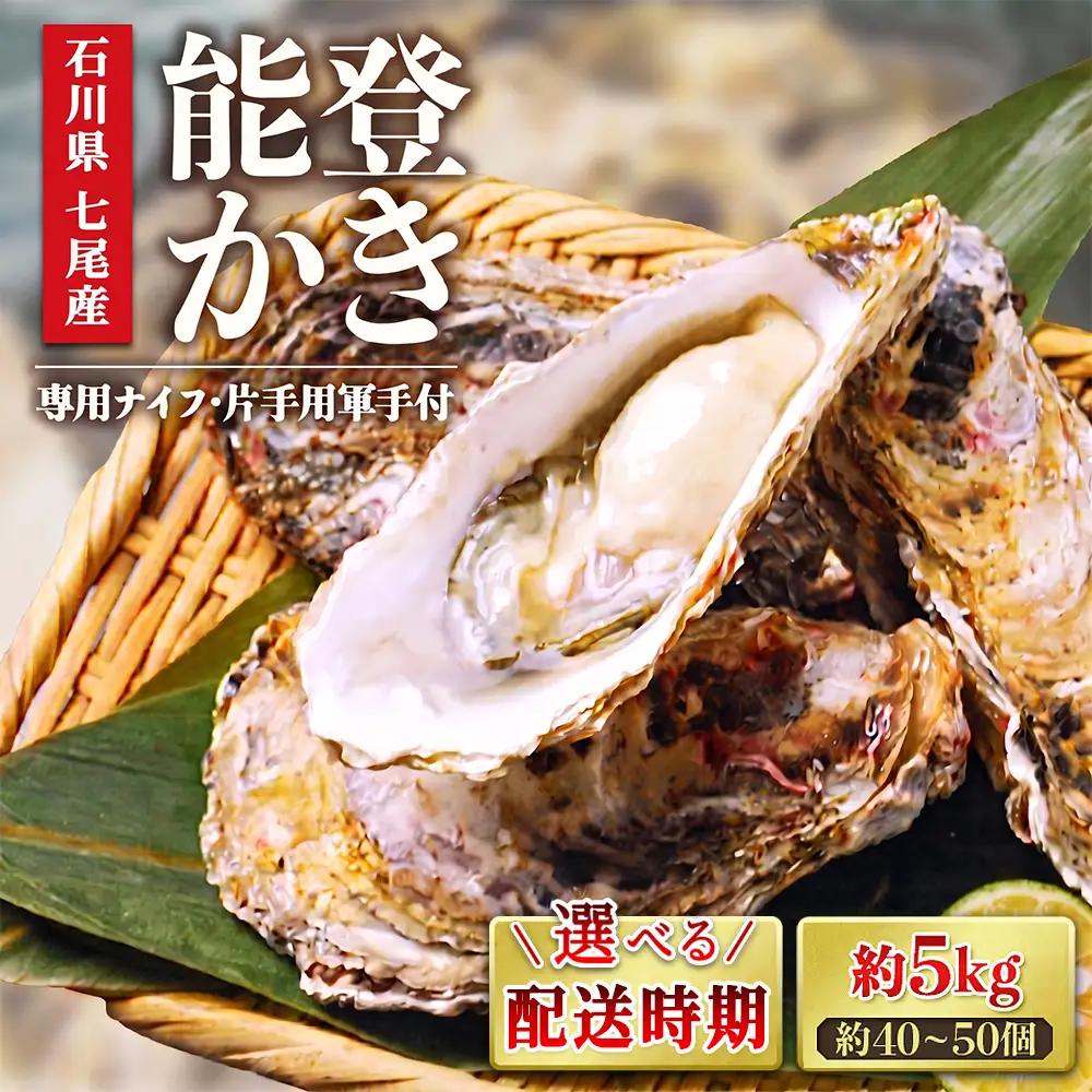 【能登半島地震復興支援】【発送時期が選べる】魚介類 牡蠣　/ 能登かき　殻付牡蠣 半缶/約5kg（約40～50個） 専用ナイフ 片手用軍手付 | 世界農業遺産「能登の里山里海」魚介類 牡蠣 訳あり 生活応援価格 ご家庭用 石川県 七尾市 ※要加熱 ※2027年1月下旬～5月下旬頃に順次発送予定 