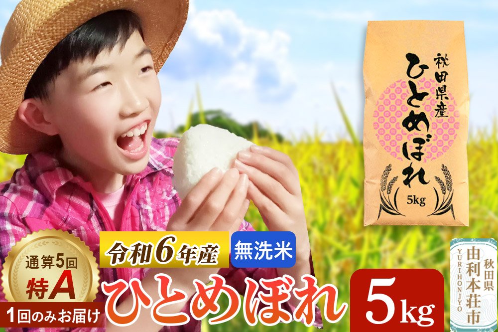 《1回のみお届け》令和6年産 【無洗米】通算5回特A 秋田県産ひとめぼれ 計5kg (5kg×1袋)