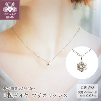 ふるさと納税 甲府市 10金 ホワイトゴールド製 1粒 ダイヤモンド 0.08ct プチネックレス 【1449550】