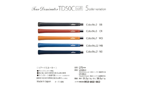 TD50Cソフト バックライン無べルリナブラック ゴルフグリップ 5本セット - 競技志向プレーヤーをターゲットにしたモデル