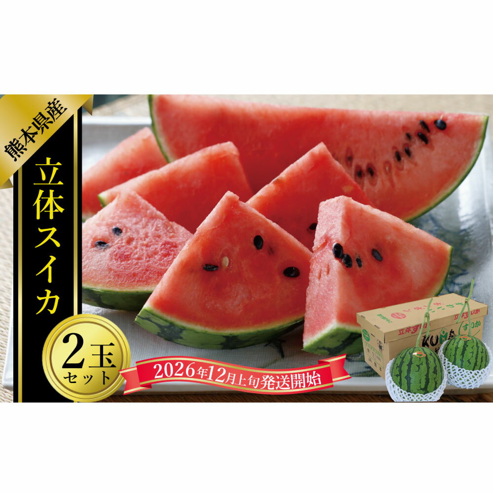 【ふるさと納税】立体スイカ 2玉入り スイカ すいか 西瓜 空中栽培 フルーツ くだもの 果物 果実 デザート ギフト 贈答 贈り物 熊本県産 国産 九州 熊本県 送料無料 【2026年12月上旬発送開始】