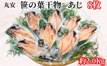 アジ 笹の葉干物あじ 大サイズ 8枚 約2kg アジ アジ 干物 丸安