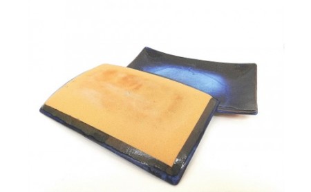 大谷焼 【藍-indigo-】角皿2枚組（大西陶器）　鳴門　陶器　食器　インテリア　ギフト　母の日　父の日　敬老の日　結婚祝い　クリスマス　大谷焼