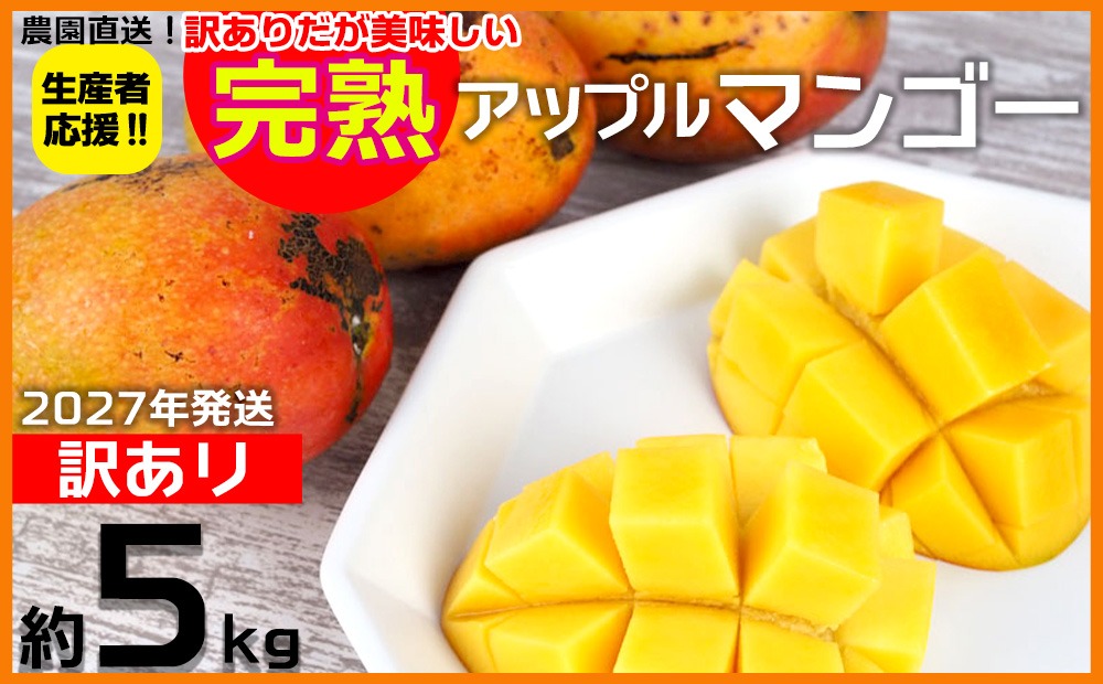 【2027年発送】生産者応援！！訳ありだが美味しい完熟アップルマンゴー約5kg 農園直送！