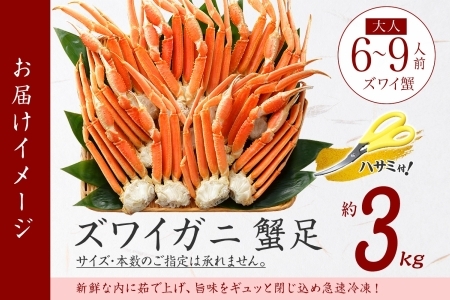 3332. ズワイガニ足 3kg 専用ハサミ付 カニ かに 蟹 海鮮 送料無料 期間限定 数量限定 北海道 弟子屈町