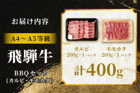 【最短発送】 飛騨牛 BBQセット（カルビ・モモカタ） 計400g A5 A4 国産 牛 黒毛和牛 和牛 牛肉 カルビ もも モモ カタ 肩 かた 豪華 ギフト 贈答 肉のひぐち