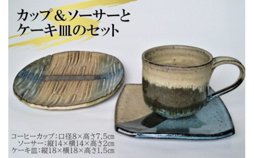 AM7　コーヒーカップ＆ソーサとケーキ皿のセット【青】