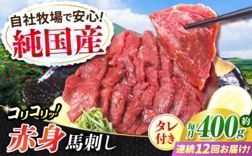 【全12回定期便】『純国産』熊本の味 コリコリ 赤身 馬刺し 計約400g（約200g×2パック）タレ付【有限会社 九州食肉産業】 [AYCN133]