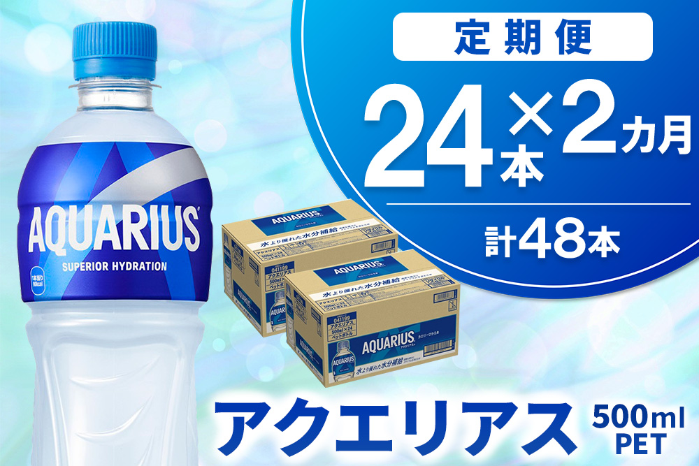 【2か月定期便】アクエリアス 500mlPET×24本【コカコーラ 熱中症対策 スポーツ飲料 スポーツドリンク 水分補給 ペットボトル 健康 スッキリ ミネラル アミノ酸 クエン酸 リフレッシュ 常備