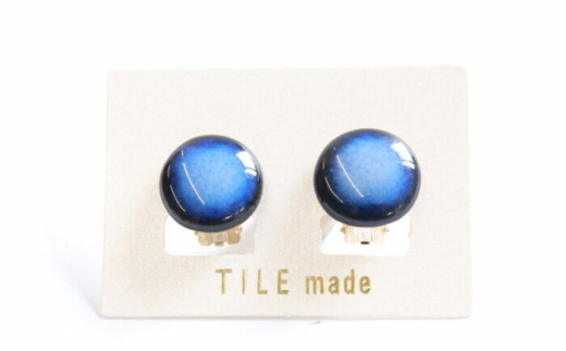 【美濃焼】 青むら タイル イヤリング 直径15mm 瑞浪市 / TILEmade タイル アクセサリー ハンドメイド [AZCD038]