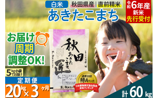 
【白米】＜令和6年産 新米予約＞ 《定期便3ヶ月》秋田県産 あきたこまち 20kg (5kg×4袋)×3回 20キロ お米【2024年秋 収穫後に順次発送開始】
