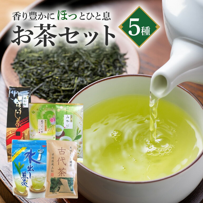 【ふるさと納税】 お茶セット 伝統の 日本茶 5種 ( ほうじ茶 煎茶 抹茶入り 玄米茶 水出し煎茶 古代茶 お茶 セット 詰合せセット ギフトセット 詰め合わせ 詰合せ 贈り物 ギフト プレゼント 贈答用 贈答品 茨城県 石岡市 (E15-004)