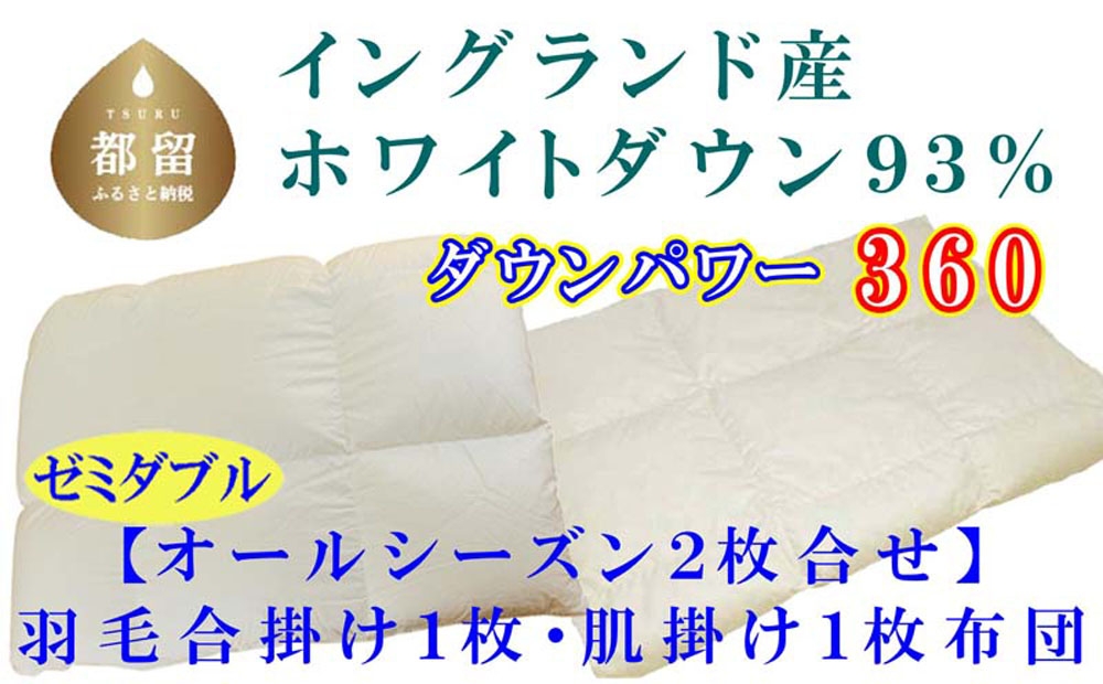
                  羽毛布団 セミダブル 二枚合わせ 合掛 肌  オールシーズン イングランド産ホワイトダウン90％ ck394
                