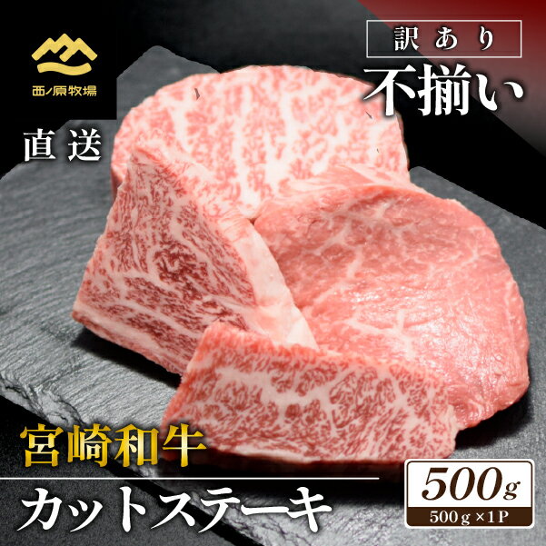 【ふるさと納税】【生産者まかない用提供品】宮崎和牛不揃いカットステーキ 500g（国産 牛肉 国産牛 和牛 黒毛和牛 赤身 不揃い ステーキ 焼肉）