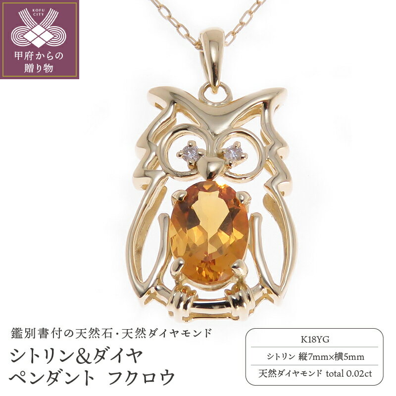 【ふるさと納税】 ネックレス ペンダント アクセサリー ダイヤモンド シトリン 18金 イエローゴールド モチーフ ふくろう 動物 11月誕生石 記念日 かわいい おしゃれ プレゼント 贈り物 ジュエリーケース付 鑑別書付 保証書付 k073-024