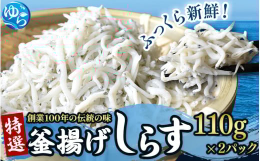 ＼レビューキャンペーン中／特選 釜揚げしらす（110ｇ×2） / シラス しらす丼 国産 冷蔵 プレミア和歌山認定  個包装 魚 お魚 さかな 食品 和歌山県 由良町 スピード配送【uoms010】