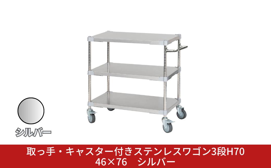 
            取っ手・キャスター付きステンレスワゴン3段H70 46×76 シルバー PROFACE プロフェイス 冷蔵 冷凍 クリーン 組立式 燕三条製 【356S003】
          