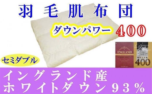 
【イングランド産ホワイトダウン９３％】羽毛肌布団セミダブル１７０×２１０ｃｍ【ダウンパワー４００】
