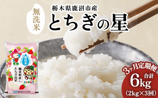 【定期便3ヶ月】栃木県鹿沼市産 とちぎの星 無洗米 令和7年産 2kg ｜ 水稲うるち精米 単一原料米 お米 特A 大粒 甘さ ※沖縄・離島への配送不可