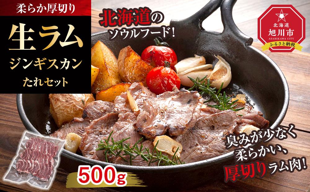 柔らか厚切り生ラムジンギスカン　500ｇ　たれセット【 肉 ジンギスカン 生ラム ラム肉 羊肉 たれ 小分け 冷凍 お取り寄せ 旭川市 北海道ふるさと納税 北海道 旭川市 簡単調理 焼肉 】_01185