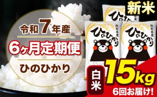 新米 令和7年産 【6ヶ月定期便】 ひのひかり 白米 15kg 5kg×3袋 計6回お届け 熊本県産 こめ コメ 白米 精米 荒尾市 ひの 米 定期 《1月から出荷開始》