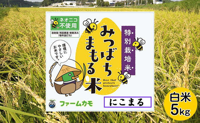 
            【2025年12月上旬より順次発送】雄踏ファームカモ産「みつばちまもる米」白米 5kg にこまる お米 コメ ご飯 ライス 特別栽培米 検査米 1等米 甘い おすすめ おにぎり おむすび 静岡 浜松  [№5786-5100]
          