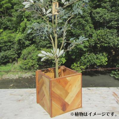 ふるさと納税 泉南市 ●手作り木製　ヘリンボーン柄の鉢カバー・鉢ポット(8号用)「ミディアムウォルナット」 |  | 02